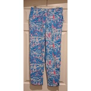 LILLY PULITZER Emora Knit Pant Small Sailboat Catamaran Blue Pink Print 008286